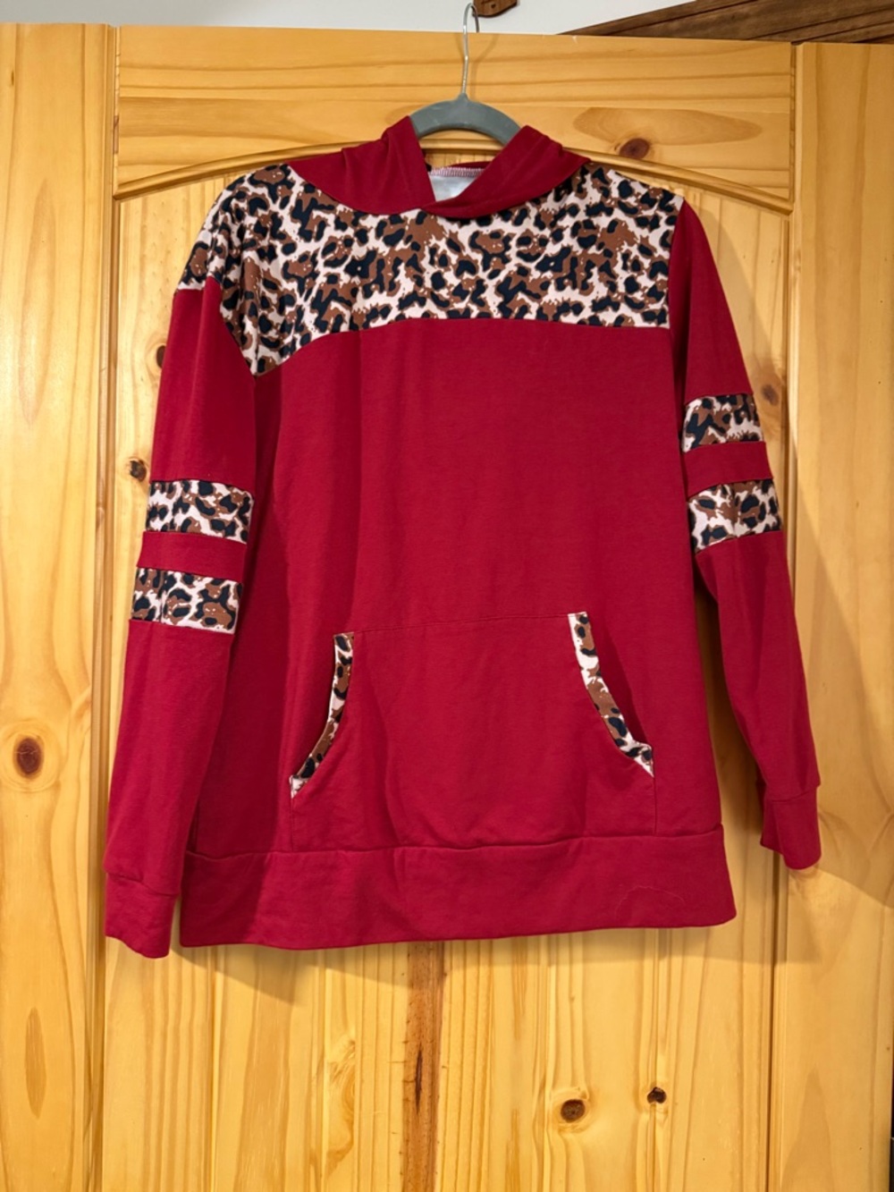 SHEIN Red Hoodie with Leopard Print Accents